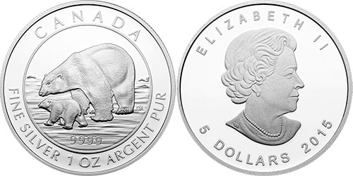 5 dollars 2015 Polar Bear Canada