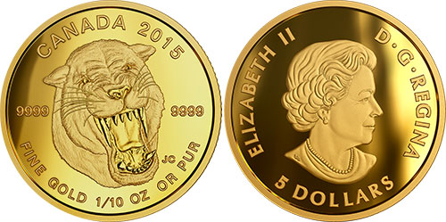 5 dollars 2015 Saber Tooth Cat Canada