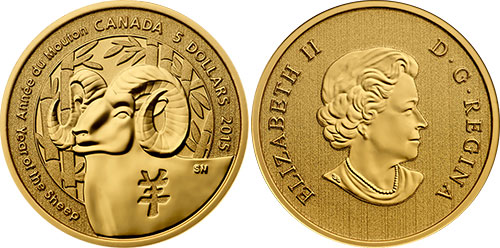 5 dollars 2015 Year of the Sheep Gold Canada