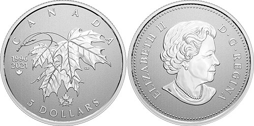 5 dollars 2021 Maple Leaves Canada