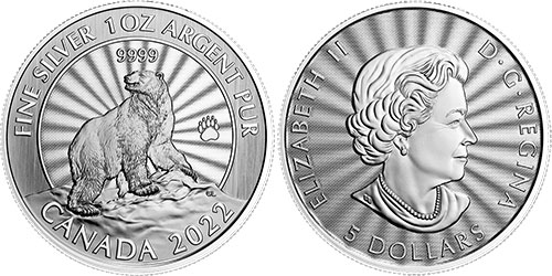 5 dollars 2022 Polar Bear Canada