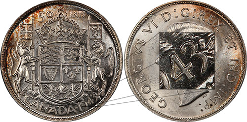 50 cents 1943 Double Die 3 Canada