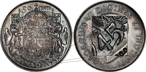 50 cents 1945 Double 5 5/5 Canada