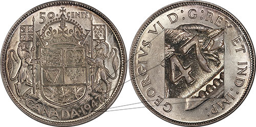 50 cents 1947 Curved 7 Canada