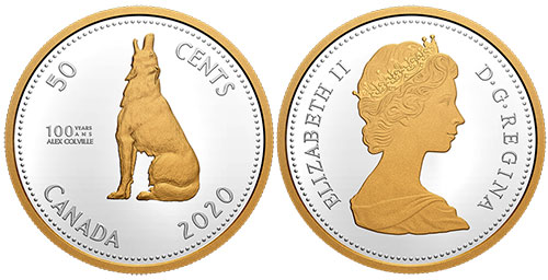 50 cents 2019 - Silver Gold Plated Wolf Alex Colville - Canada