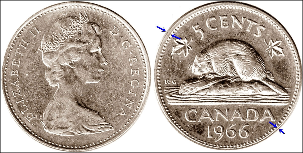 1966  Canadian 5 Cents Nickel Five Cent 