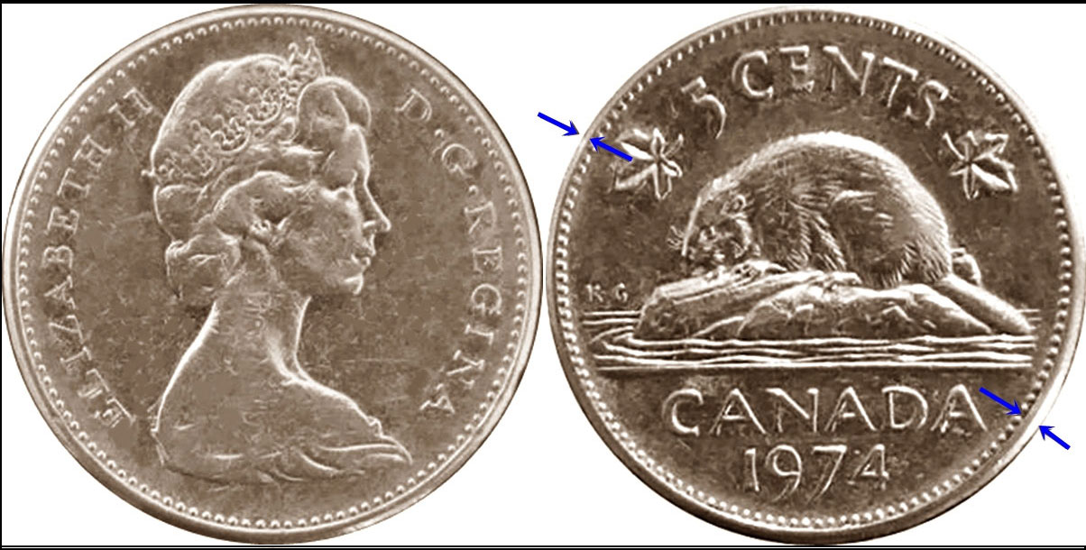 1974 Canada 5 Cent Specimen From Set 