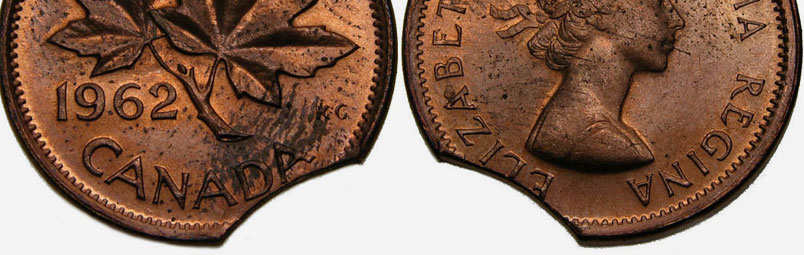 MS CANADA 1 cent 1964 Die damaged by hub 