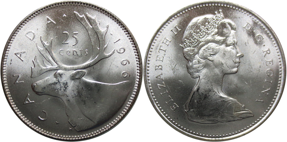 1937 TO 1966 CANADA SILVER 25 CENTS QUARTERS .800 SILVER 5 COINS PER QUANTITY 