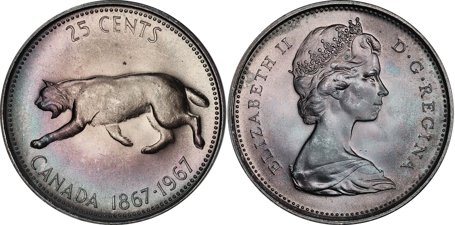 1967 CANADA 25 CENTS BRILLIANT UNCIRCULATED SILVER QUARTER COIN 