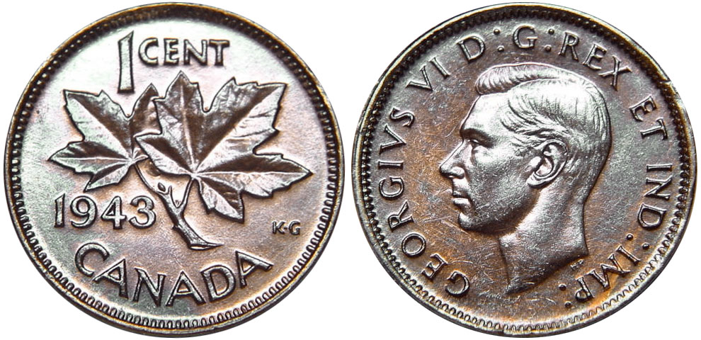 Coins and Canada - 1 cent 1943 - Proof, Proof-like, Specimen, Brilliant  uncirculated