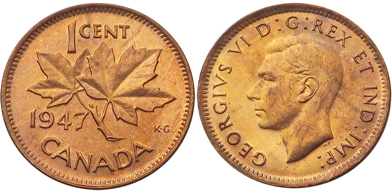 1947 Maple Leaf Roll Pennies Circulated One Roll From The Lot. 