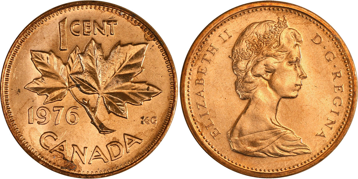 1976 Canada Proof Like QEII & Maple Leaf One Cent Coin! 