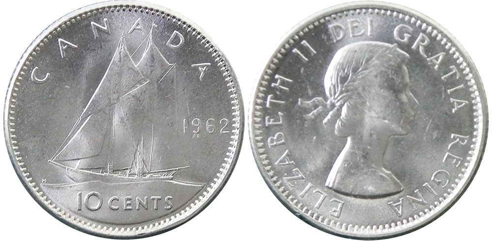 Unc Silver Canada 1965 10 Cents~Free Shipping 