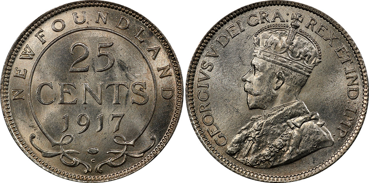 1917C Newfoundland Canada 25 Twenty Five Cent Quarter Circulated Coin M061 