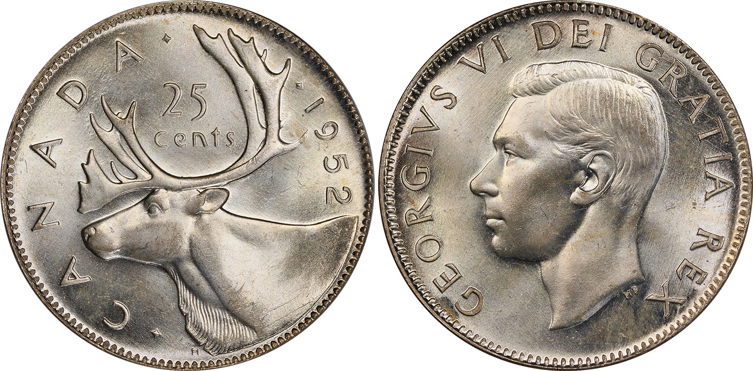 Details about   1952 Canada 25 cent coin is 80% silver low relief 