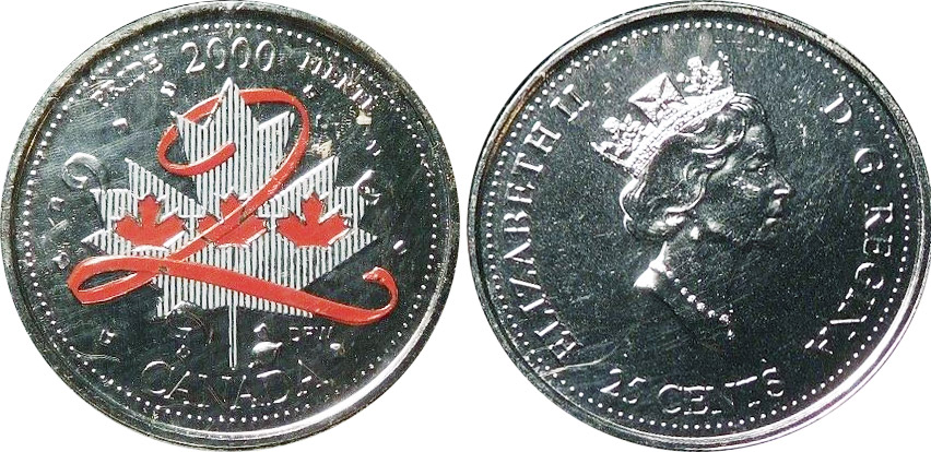 2000 Canada 25 Cents Coloured Coin Pride 
