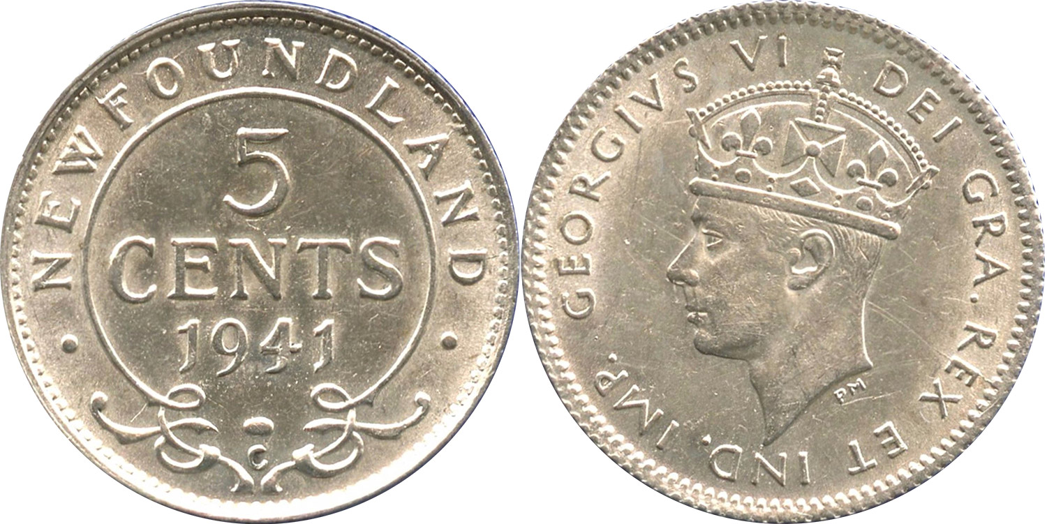 Silver! 1941-C Newfoundland 5 Cent 1 Coin Only Many Available Circulated 