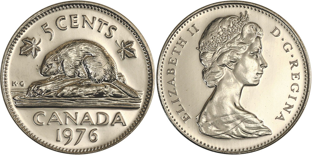 from mint set UNC lustre 5 Cents 1976 CANADA Elizabeth II Nickel Coin 