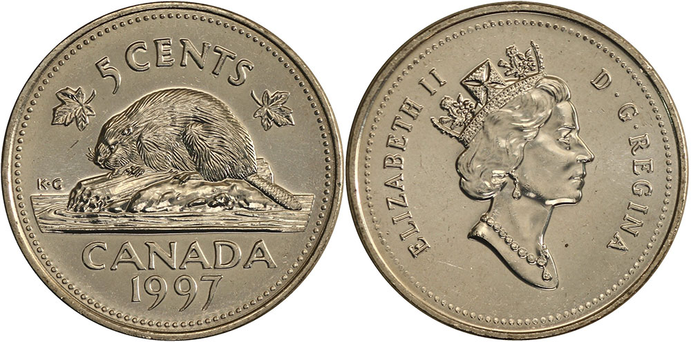RARER 1997 Canada 5 Cent Nickel Coin 