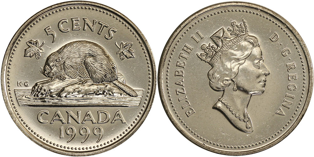 Proof-Like Mint Sealed 1999P Canada 5 cents from test set. 