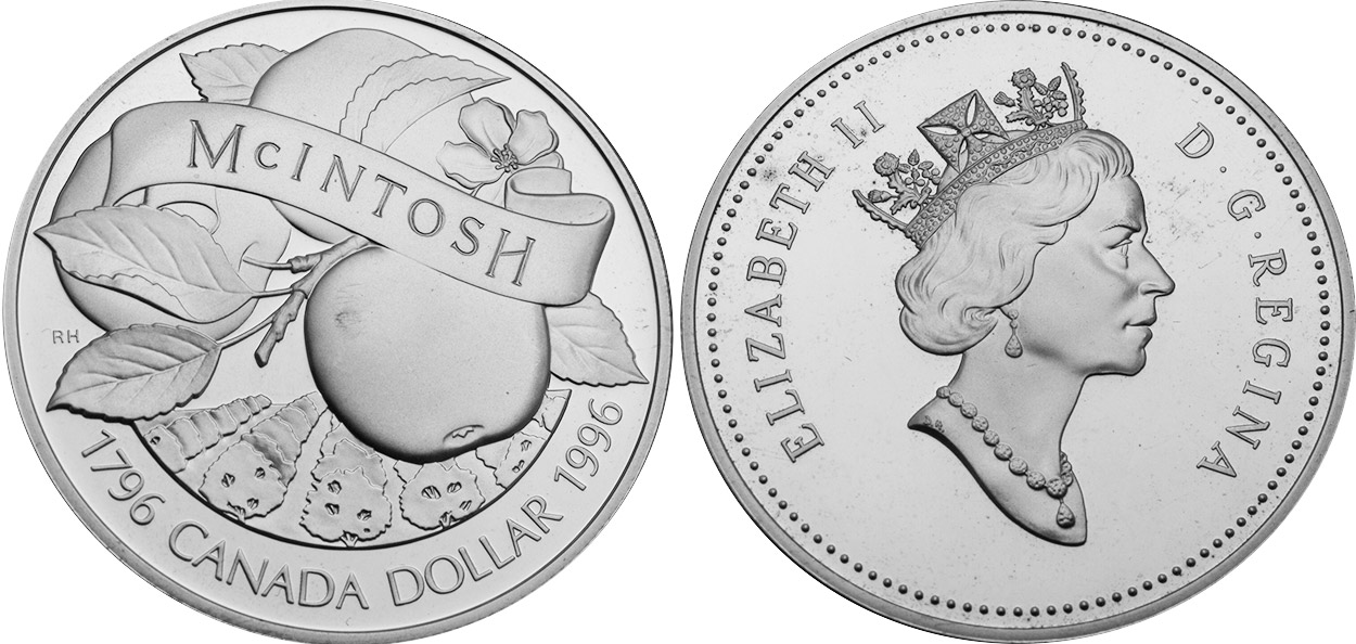 1996 Canada Silver Proof Dollar McIntosh Apple **FREE SHIPPING ** 